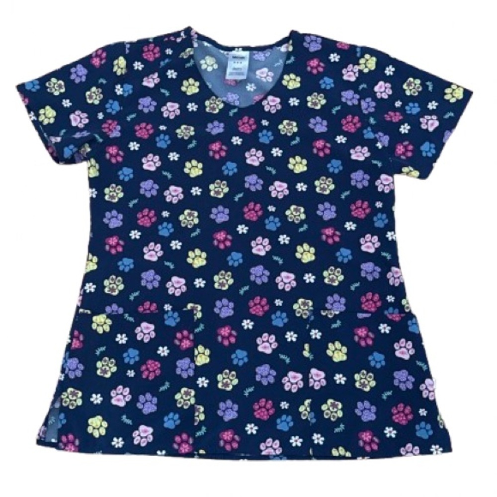 Wink Multicolor Paw Print Women's Scrub Top